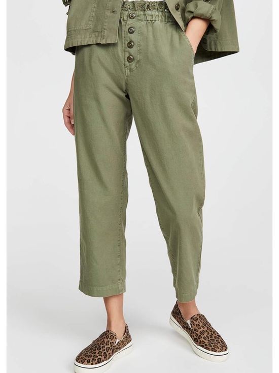 THE GREAT. Pants - The Great Eyelet Gunny Sack Paperbag Waist Pants Sage Green Women's Size 2/Small